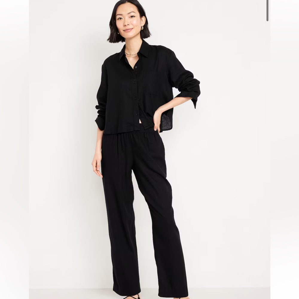 Old Navy Black Linen Wide Leg Pants High Waist
